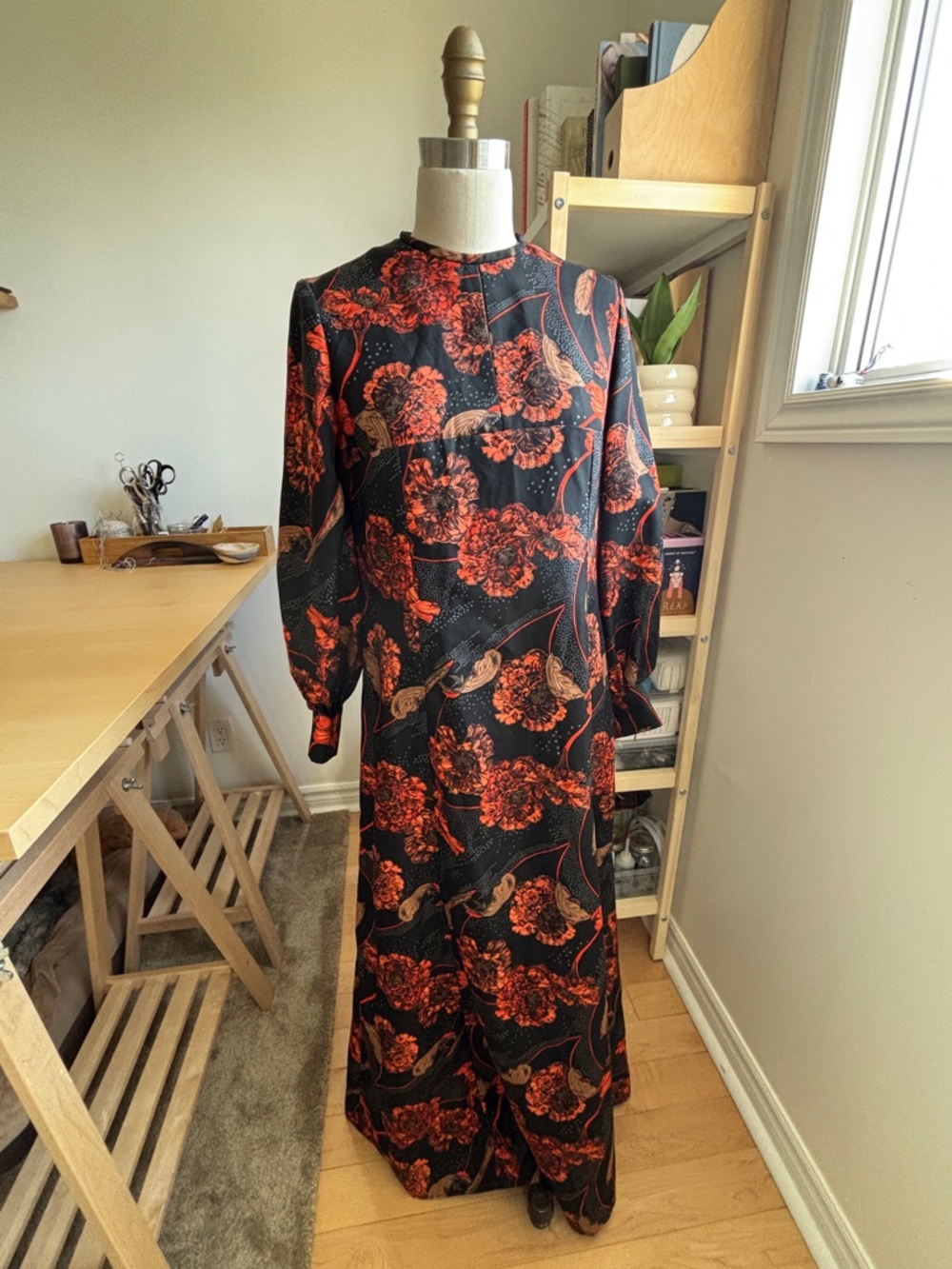 Women's Black Dress with Red Floral Print